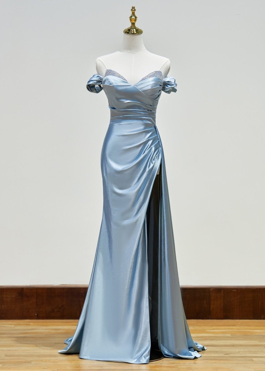 Adelaide | Vestido de fiesta largo de satén con corte sirena y abertura
