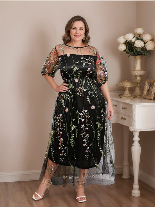 A-Line/Princess Embroidery Tulle Mother of the Bride Dresses