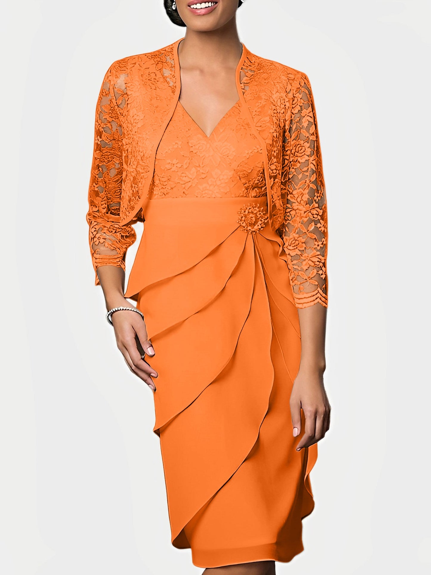 Sheath/Column V-Neck Knee-Length Mother of the Bride Dresses
