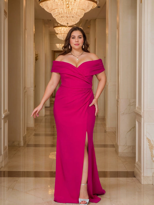Trumpet/Mermaid Curvy Off-the-Shoulder Mother of the Bride Dresses with Split Side