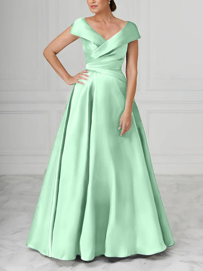 A-Line/Princess V-Neck Satin Mother of the Bride Dresses with Ruched