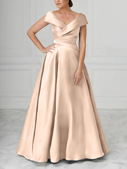 A-Line/Princess V-Neck Satin Mother of the Bride Dresses with Ruched