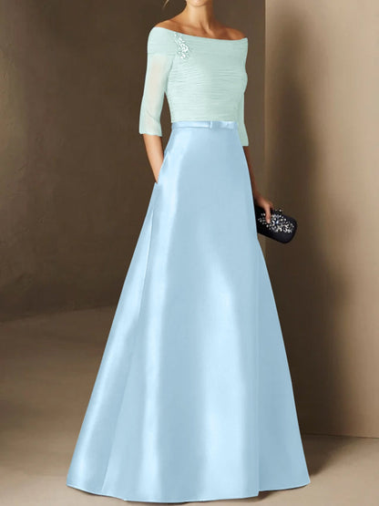 A-Line/Princess Off-the-Shoulder Short Sleeves Mother of the Bride Dresses with Belt Applique