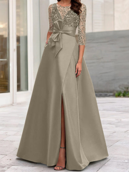 A-Line/Princess Illusion Neck 3/4 Sleeve Mother Of The Bride Dresses With Split Side