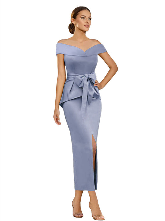 Sheath/Column Off-the-Shoulder Sleeveless Ankle-Length Mother of the Bride Dresses With Pure Color