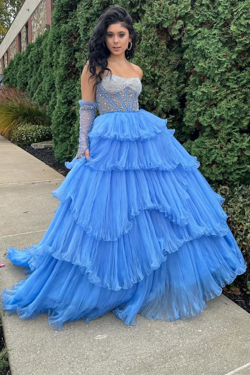 Lana | Vestido de fiesta de organza con escote en forma de A y mangas desmontables