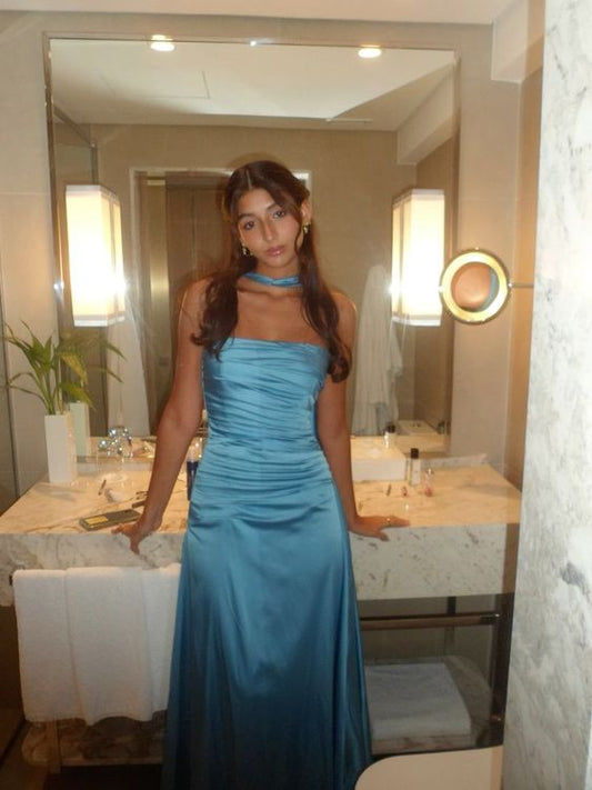 Vestido de fiesta sin tirantes Vestido de noche azul fg6682
