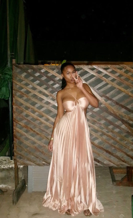 Vestido de fiesta elegante, formal, de noche, con tirantes finos, sexy, estilo halter, fg7486