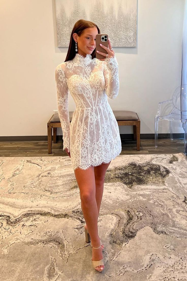 Vestido de fiesta de encaje con mangas largas y corte en A fg6033