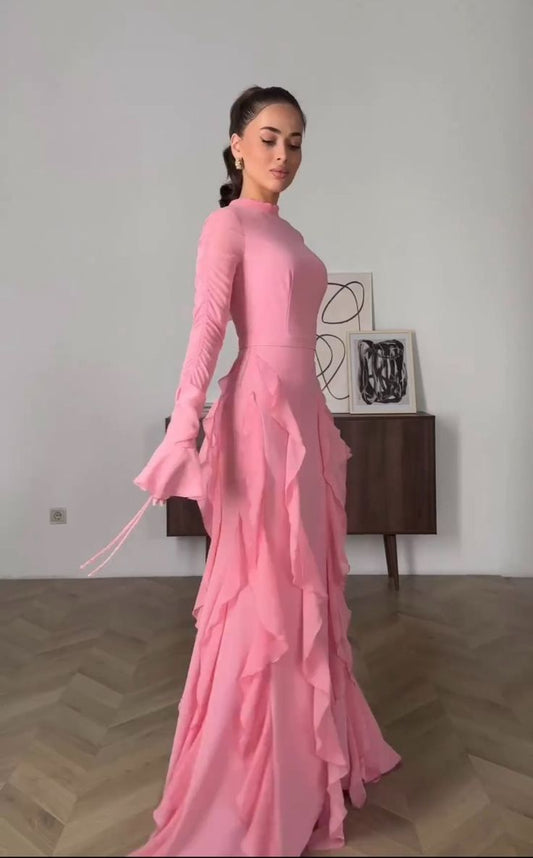 Vestido informal de gasa con volantes para mujer, vestido de fiesta largo fg7442