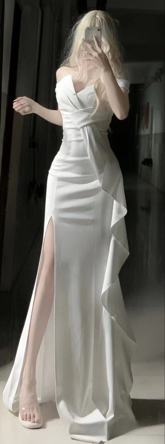 Vestido de fiesta de graduación sencillo blanco Vestido de noche formal largo fg7483