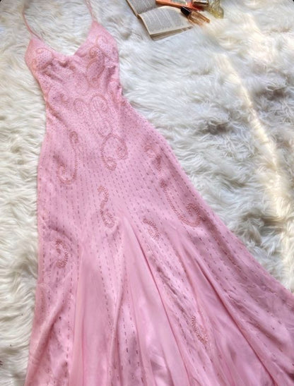 Pink spaghetti strap long evening dress       fg7104