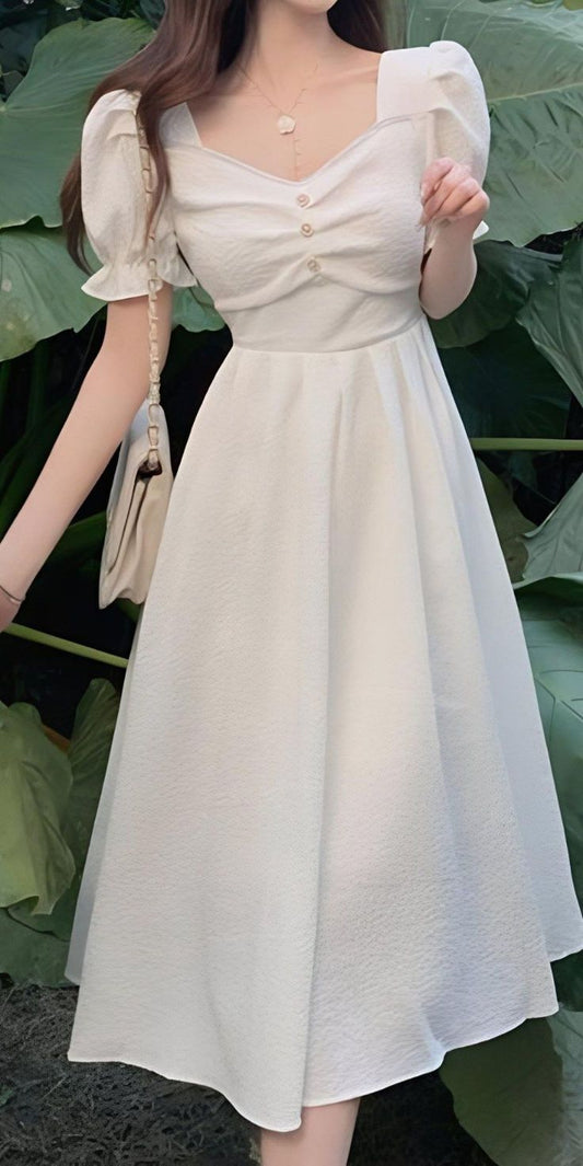 Vestido de noche blanco de manga corta con corte en A, vestido de fiesta de graduación fg7464