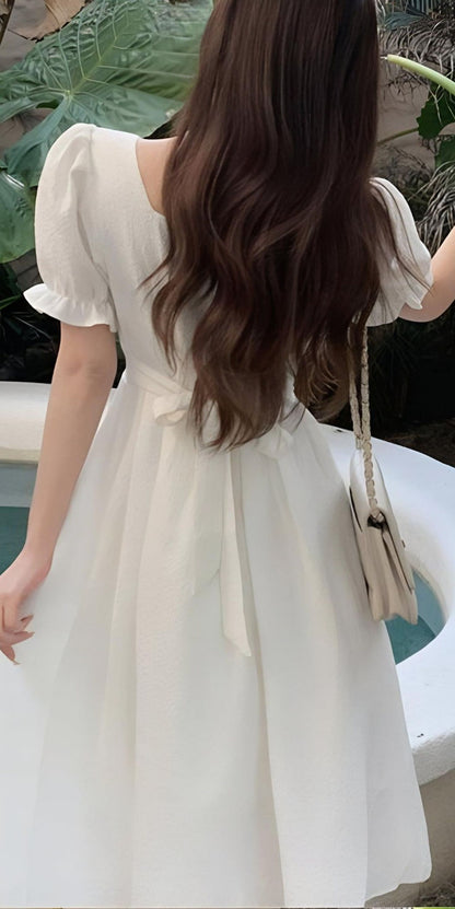 Vestido de noche blanco de manga corta con corte en A, vestido de fiesta de graduación fg7464