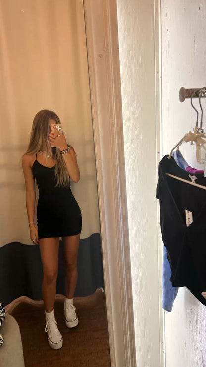 Vestido de cóctel mini ajustado con tirantes y vestidos de fiesta negros fg6651