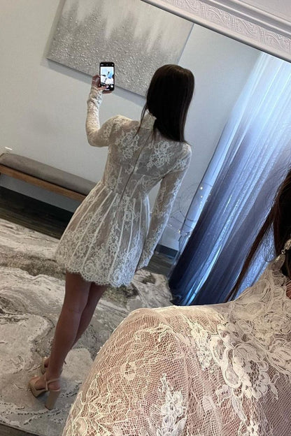 Vestido de fiesta de encaje con mangas largas y corte en A fg6033