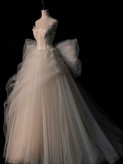 Encantador vestido de novia elegante de corte A con tirantes largos de tul fg6438