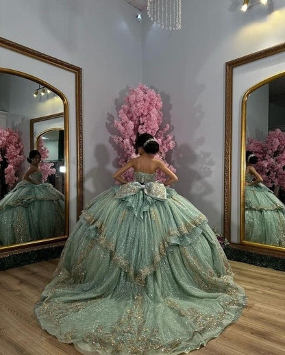 Vestido de quinceañera de corte A en color salvia para niñas, vestidos de fiesta de cumpleaños, vestidos de dulces 16 fg7485