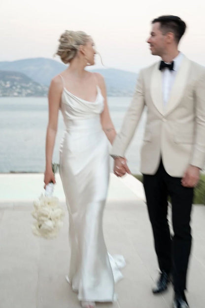 Romantic Mermaid Cowl Neck Silk Satin Wedding Dresses VK24112208