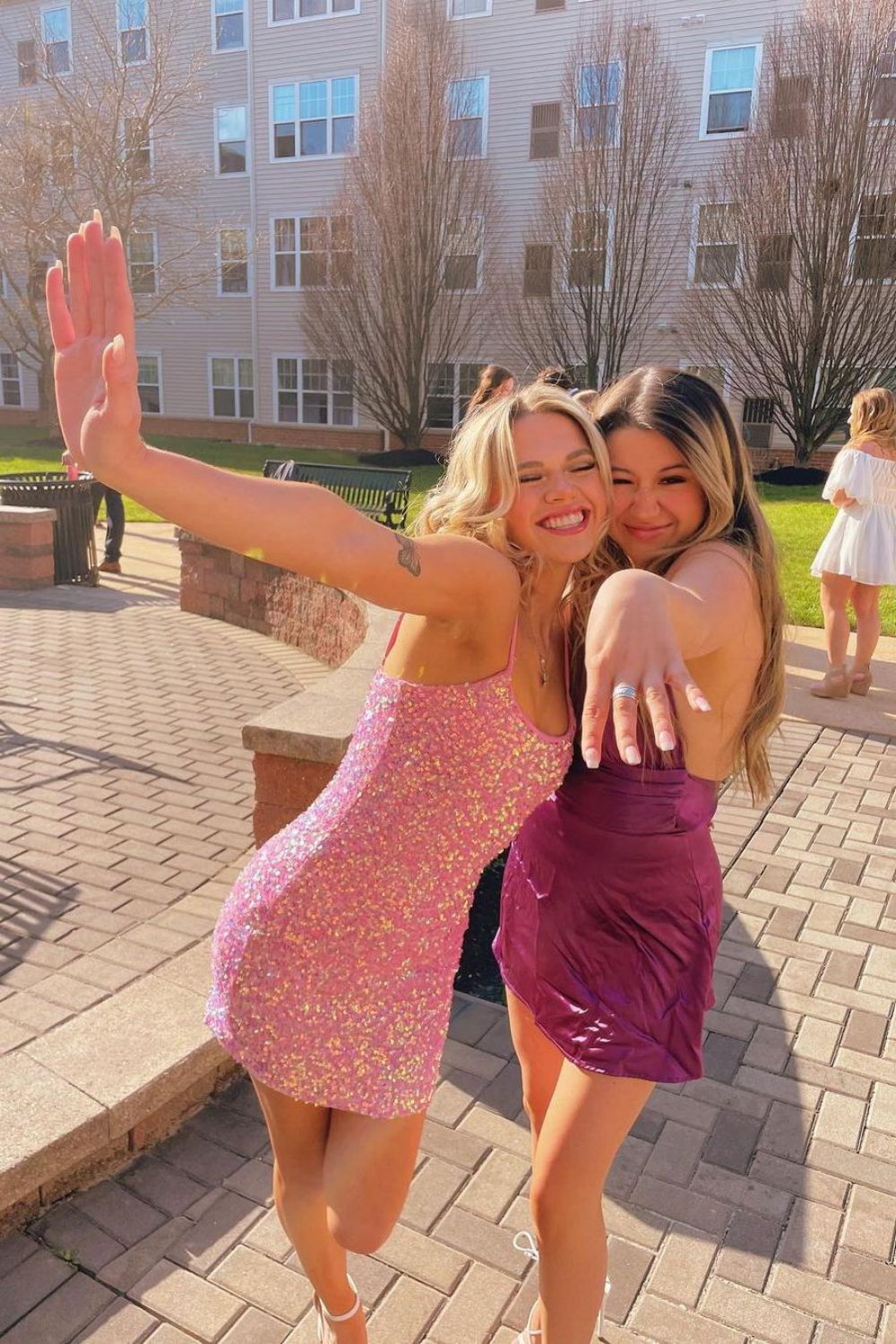Cute Sheath Spaghetti Straps Pink Sequins Short Homecoming Dress