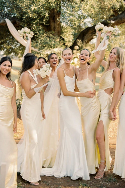 Simple Mermaid Spaghetti Straps White Long Wedding Dress