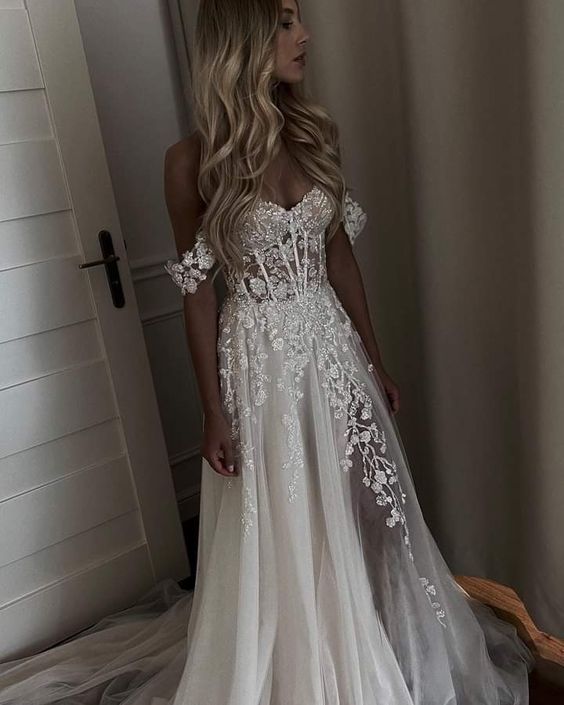 Vestido de novia sexy, vestido de novia de tul de corte A, vestido de novia de moda fg3181