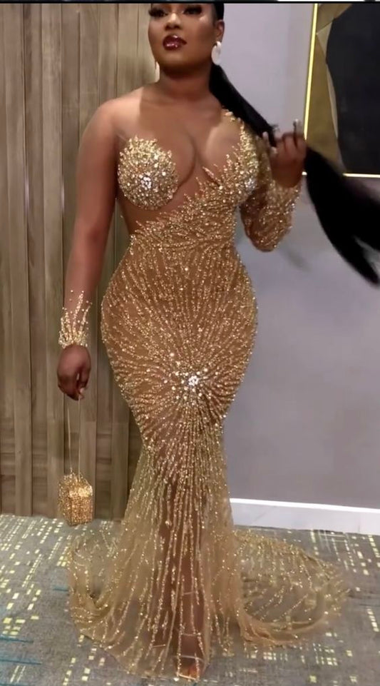 Vestido de fiesta de sirena sexy con mangas, vestido de noche formal fg3144