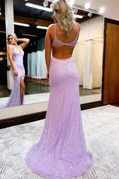 Vestido de fiesta largo sin mangas con escote en V de nuevo estilo, vestido de noche con lentejuelas brillantes y abertura fg1258