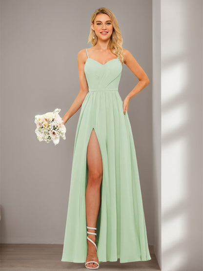 A Line/Princess Chiffon Square Neckline Sleeveless Floor-Length Bridesmaid Dresses