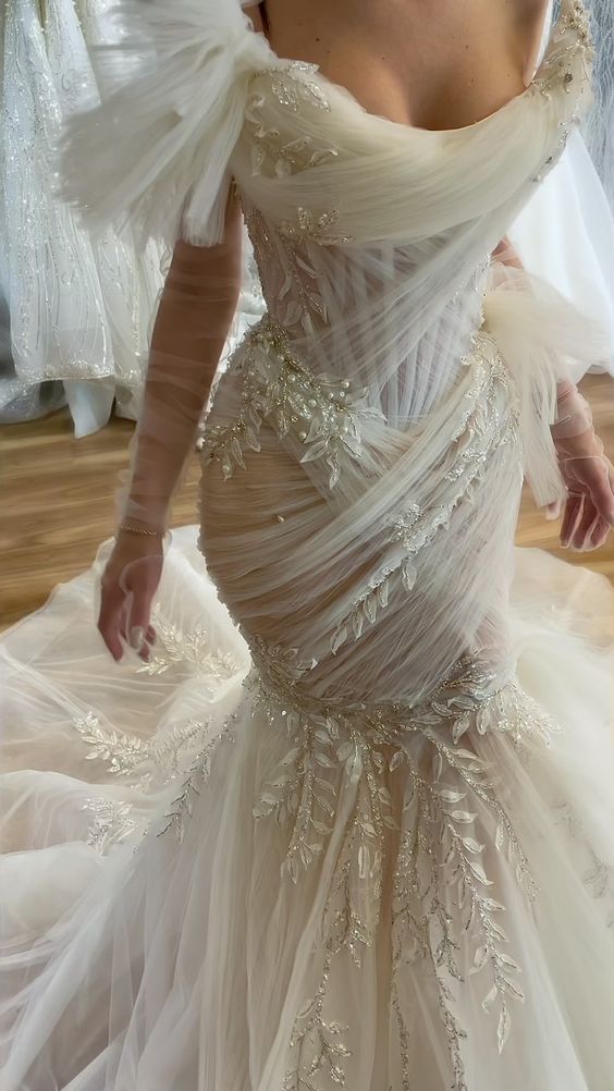 Vestido de fiesta de encaje marfil, vestido de noche largo, vestido de novia fg2467