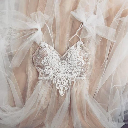 Vestido de novia de tul con escote en V, corte A, largo, para playa, boda, fiesta, fg1692