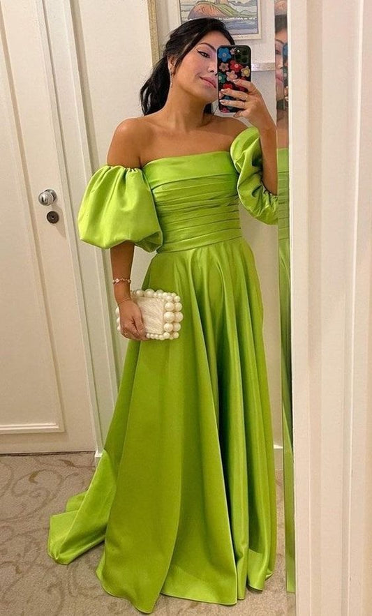 Vestido sexy con hombros descubiertos, mangas abullonadas y largo hasta el suelo fg1971