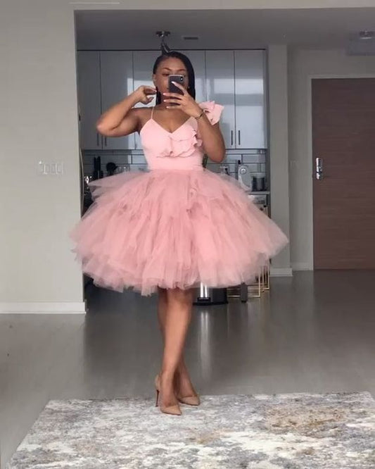 Vestido de fiesta de tul rosa, vestido de graduación fg1762