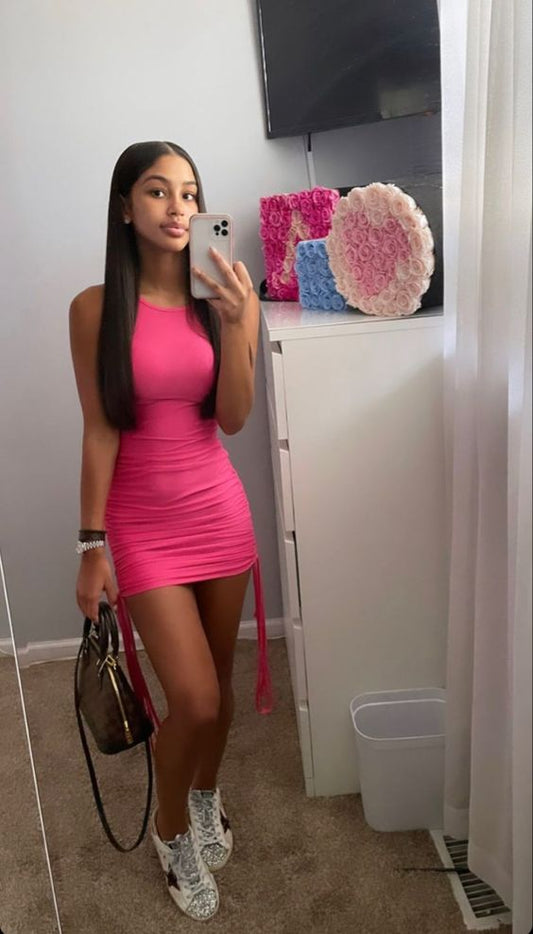 Vestido corto rosa para fiesta de bienvenida fg1376