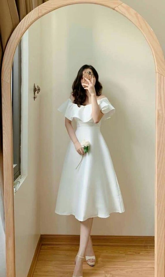 Vestido de fiesta de noche sencillo de corte A en color blanco fg1249