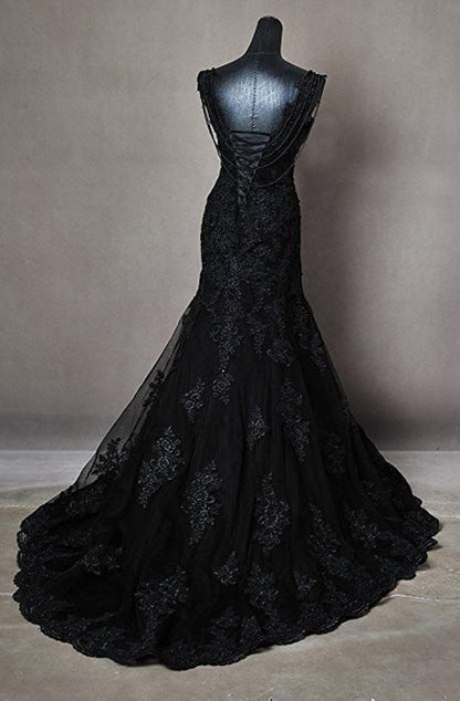Vestidos de novia negros Vestido de fiesta modesto fg2552