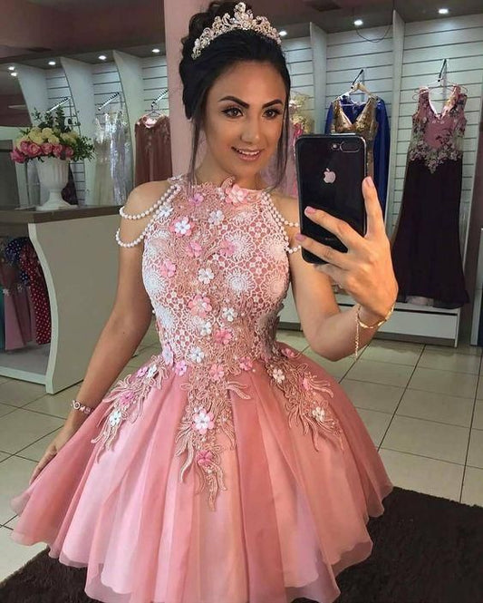Vestido corto de fiesta de bienvenida con corte en A, vestido corto de fiesta fg1068