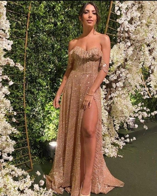 Vestido de fiesta largo color champán para mujer, vestidos sexys, vestido de fiesta elegante fg1960