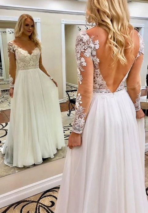 Vestido de fiesta largo sencillo, vestido de novia de corte A fg1954