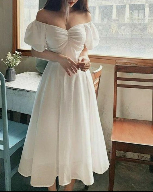 Vestido de fiesta de noche sencillo de corte A en color blanco fg1250