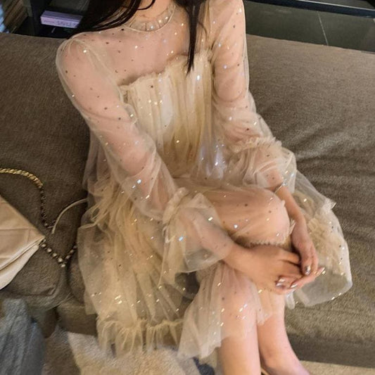 Vestido de malla con lentejuelas de ensueño dulce, vestido de fiesta para el regreso a casa fg1644
