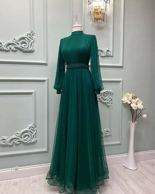 Vestido de fiesta verde, vestido de noche hecho a medida fg1720