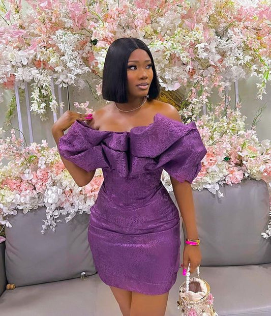 Vestido corto morado para fiesta de bienvenida fg1375