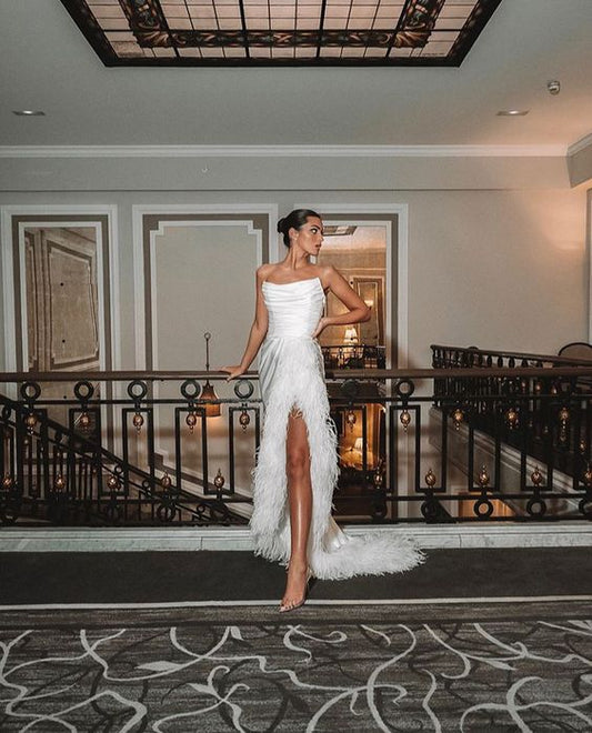 Hermoso vestido de fiesta sin mangas, vestido formal blanco fg1404