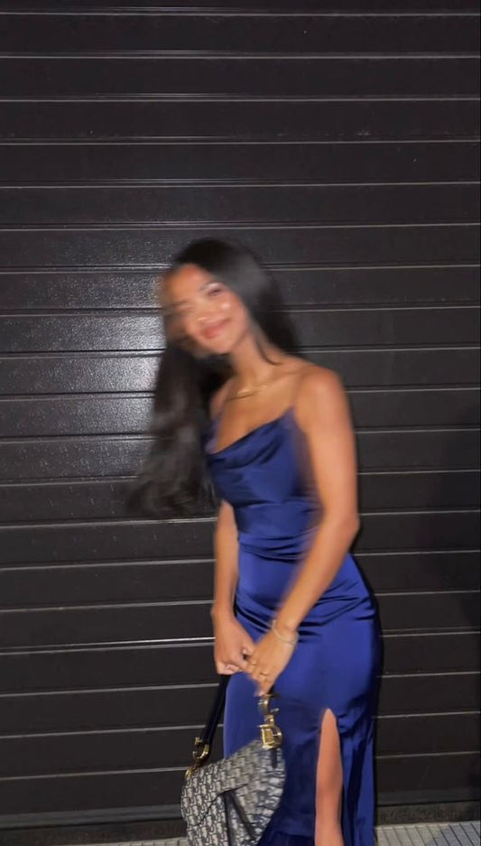 Vestido de fiesta azul, vestido de noche con abertura fg5303