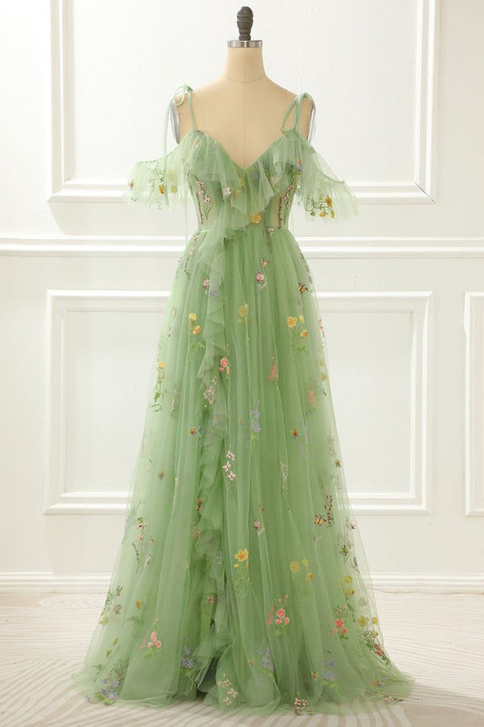 Vestido de fiesta con abertura y bordado en forma de A fg4399