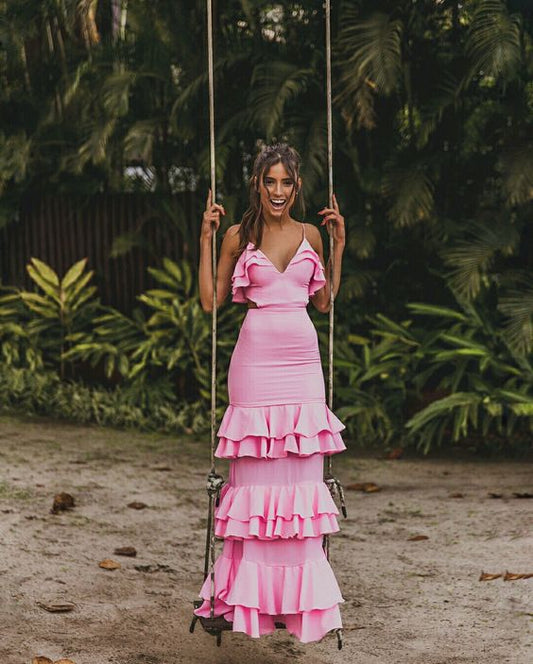 Vestido de fiesta largo rosa Vestido de noche Vestido de fiesta fg3264