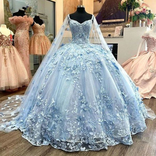 Vestidos de fiesta de tul azul con corte en A, vestidos de noche fg3992