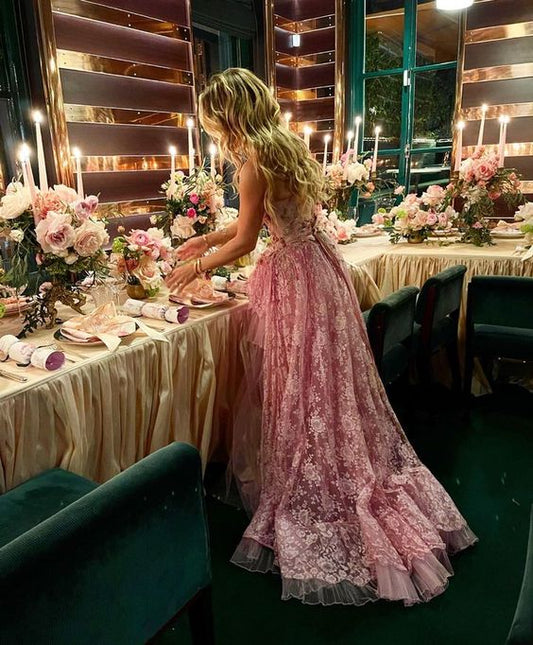 Nuevo vestido elegante de fiesta de noche de color rosa alto bajo fg3984