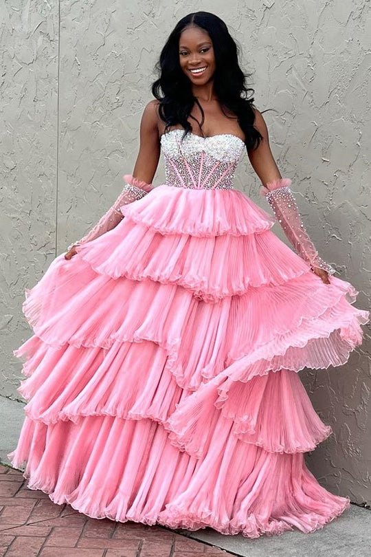 Lana | Vestido de fiesta de organza con escote en forma de A y mangas desmontables